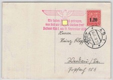 Sudetenland Asch Nr. 3 auf Postkarte mit Befreiungsstempel 1938 [765]