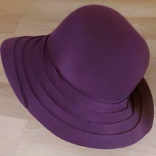 Seeberger Damenhut 100% Wolle violett, One Size, breite Bändchenkrempe, elegant
