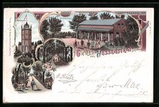 Lithographie Lütjenburg, Gasthaus Hessenstein, Kegelbahn, Allee 