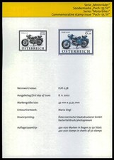 ÖSTERREICH SCHWARZDRUCK 2002 MOTORRÄDER MOTORRAD PUCH 175 SV MOTORBIKE ub38