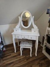 Schminktisch | Kosmetiktisch | Frisiertisch mit Spiegel und Hocker, 5 Schubladen