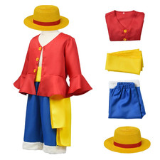 Kinder Luffy Cosplay Kostüm mit Strohhut Einteiler Jungen Halloween Outfit Set