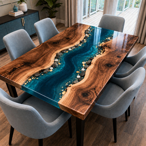 Blue epoxy river esstisch - blue,