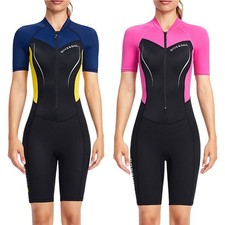 Damen Kurzer Neoprenanzug 1.5mm Neopren Tauchanzug Mit Frontreißverschluss