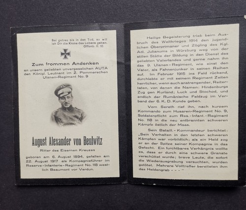Sterbebild august von - von, beulwitz