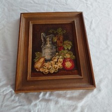 Gobelin Stickbild mit Rahmen Karaffe mit Obst fertig gestickt