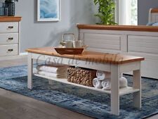 Bank mit ablage 140x45x35cm Kiefer massiv weiß honigfarben Sitzbank Dielenbank