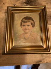 Altes Kinderportrait in Öl ca. 1940, Holzrahmen massiv, Gold