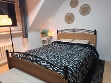 Bettgestell 140x200 cm mit Lattenrost, Metallbett, Doppelbett schwarz, Rattan