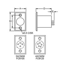 Cliff Einbaustecker FC61_ Tafel Buchse Rastnase XLR gerade 4 Pol[e]  Zynk-Alumin