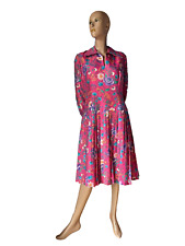 Plissee Twiggy Kleid A-Linie pink Grün Kunstseide Blumen 60er vintage 40 42