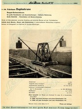 Kanalbau Duplexkrane Förderbänder Datenblatt Abbildungen Preise 1937