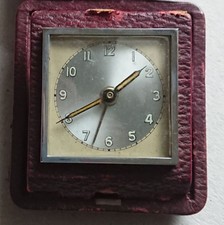 Vintage Reisewecker Lederetui, mechanisch analog / Aufziehen, Ziffernbl. 40 mm