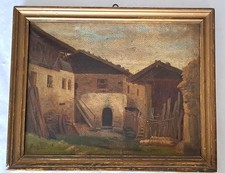 Auflösung.Fundzustand.Original altes Ölbild Dorf Tirol 56--- Ansehen----Rarität-