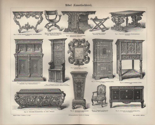 Lithografie 1897 möbel - lithografie,