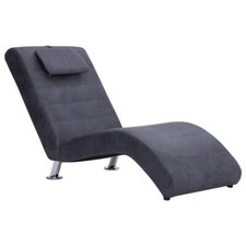 Chaiselongue mit Kissen Grau Wildleder Optik modern Design Standfüsse bequem