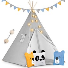 Tipi Zelt Spielzelt Baumwolle Kinderzelt mit Kissen Matte Lichterkette Nukido