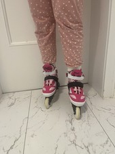 Rollschuhe Kinder 33-37 Rosa Weiß Skate, Hand, Arm und Knieschützer 
