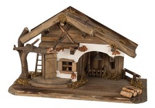 Weihnachten Krippe Haus mit LED Licht H22cm B39,5cm aus Holz - Neu