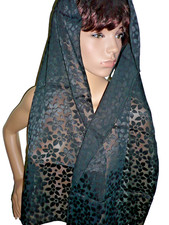 eleganter Abend Schal schwarz 150 cm x 34 cm Blüten Stola Tuch NEU