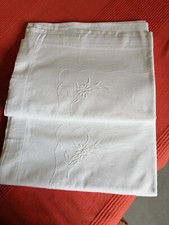 2 Überschlaglaken. Tischdecke, Vintage mit Blüten-Stickerei