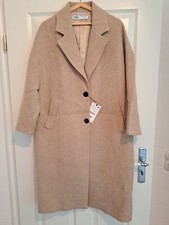 Zara Sommermantel, eggshape, L, beige, edel, Leinen Wolle Nylon, Neu mit Etikett