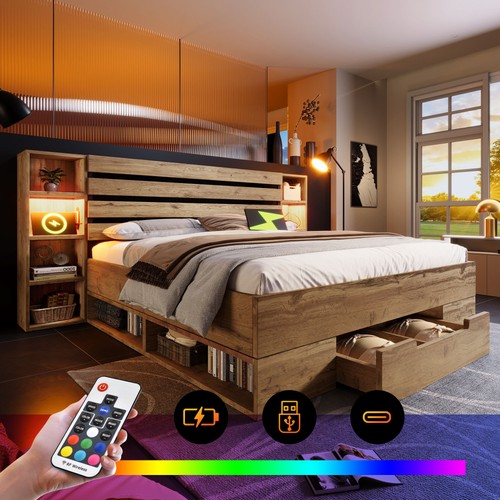 Polsterbett doppelbett mit led - doppelbett,