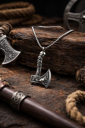 Wikinger axt kette mit wolf - axt,