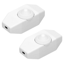 2x Schnur-Zwischendimmer Dimmer mit Schalter Rädchen LED max 80W Stufenlos Weiß
