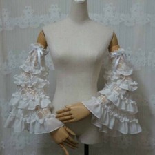 Damen Lolita Puff Tops Ärmel Shirt's Flare Oversleeve Luxus Spitze Stufenbesatz