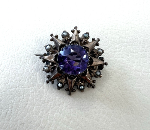 Brosche amethyst perlen - brosche,