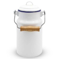 Emaille Milchkanne Milch Kanne 1 Liter Weiß Nostalgie Email Rand dunkelblau
