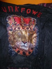 Jeansjacke ASHion schwarz mit Löwenkopf used Optik ca. Gr. 44/46 selten getragen