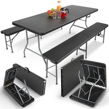 AREBOS Bierzeltgarnitur Festzeltgarnitur Campingset Sitzgruppe klappbar Rattan