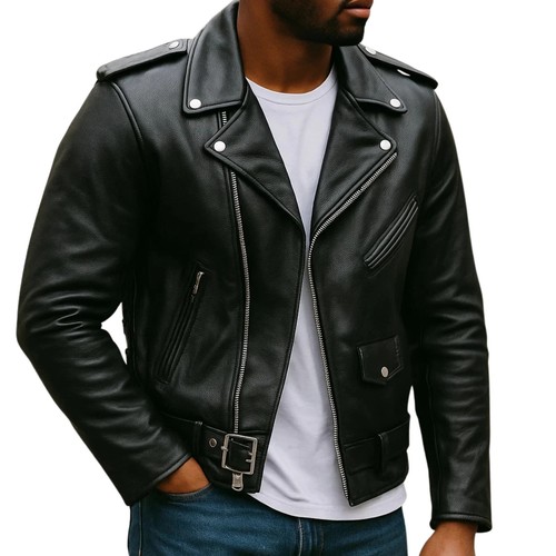 Schwarze leder biker jacke - schwarze,