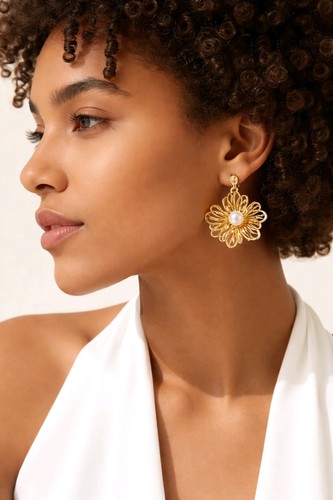 Elegante gold blumen ohrringe - gold,