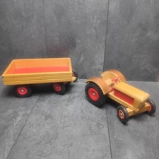 Vintage Holz Spielzeug DDR Holz Traktor Trecker Mit Anhänger