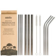 Edelstahl Strohhalm STARTER-SET Trinkhalm wiederverwendbar Metall Getränke 11Tlg