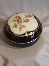 Schmuck-Dose Kugelform Lindner Handarbeit echt Cobalt Goldrand Moosrose 