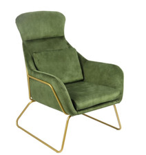 Lounge Sessel Velour olivgrün mit goldenem Gestell