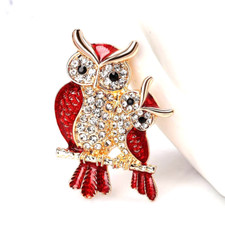 GEBURTSTAG 1  Brosche mit funkelnden Strassteinen in Form eines Eulenpaars