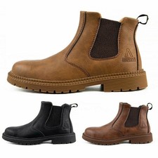 Herren Sicherheitsschuhe Wasserdicht Chelsea Stiefel Leder Boots Arbeitsschuhe
