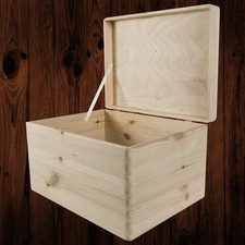 Große schlichte unlackierte Holztruhe Kofferraum Aufbewahrungsbox mit Klappdeckel 39x29x23cm