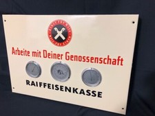 Altes XL Raiffeisen Kasse Emailschild Reklame Schild Thermometer Emaille Werbung