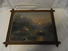 Tramp Art Bilderrahmen mit Schwarzwald Druck Antik Deutsch 17,1 x 20,7" #W/U