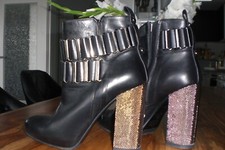 Stiefel,Stiefelette,Stiletto,Albano,37,schwarz,Leder,Metallabsatz,edel,nw,