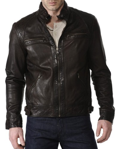 Herren schwarz lederjacke - schwarz, cafe