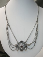 JUGENDSTIL SILBER KETTE COLLIER 5 x GRANAT um 1900 super DESIGN Kropfkette 30 gr