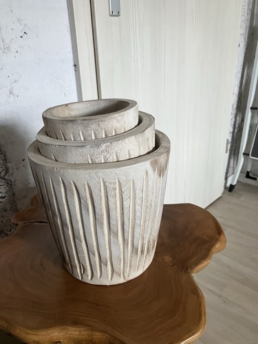 3er set blumentopf holz 15 - holz,