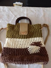 Umhängetasche,  Unikat , Handmade , Echtleder und Häkelband